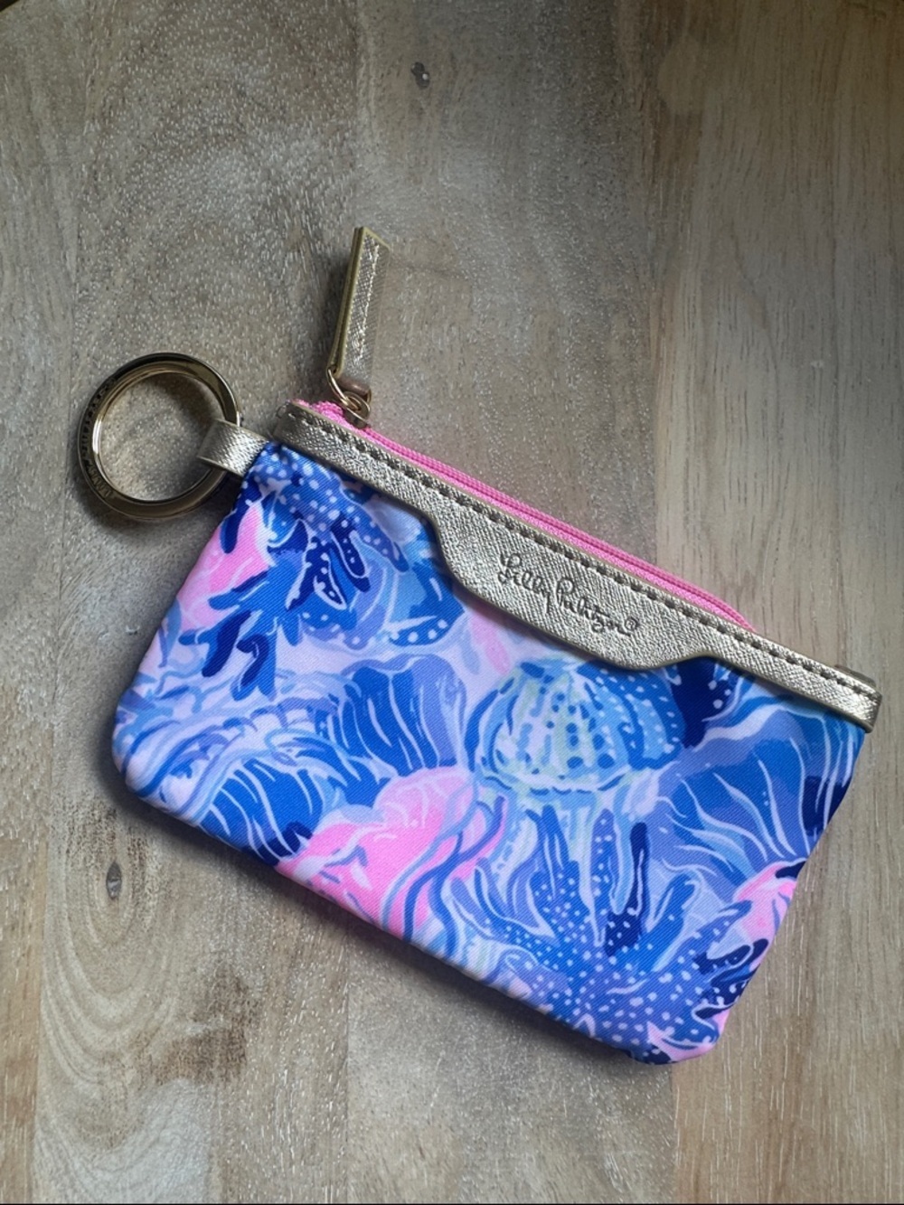 Lilly Pulitzer Blue & Pink Seashell Keyring Coin Pouch